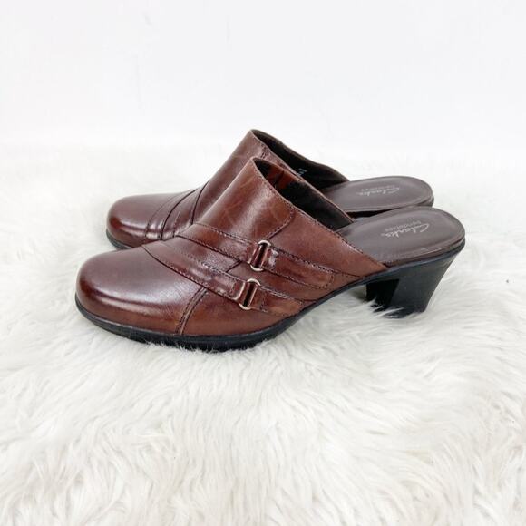 Clarks Bendables 8 M Womens Brown Leather Buckle Comfort Clogs - Picture 4 of 8
